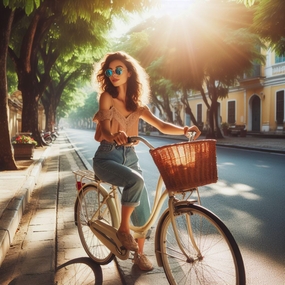夏日午后唯美街拍单车少女美女图片